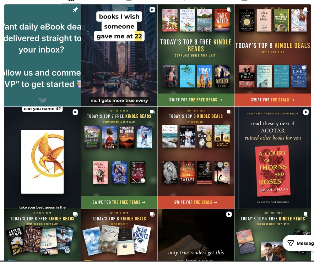 The Vagrant Press Instagram grid, posted daily by the machine