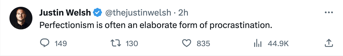 Example of a high engagemnt post for social media by Justin Welsh.  