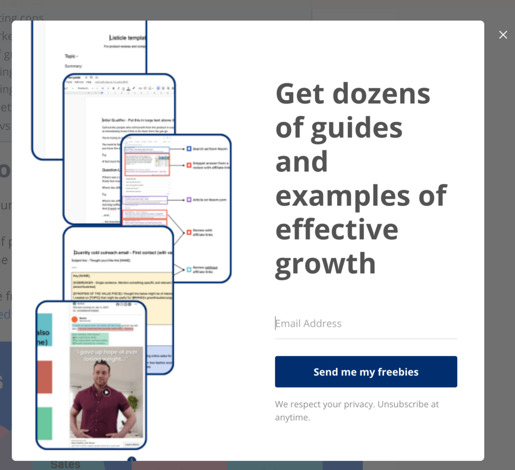An example of an email opt-in popup